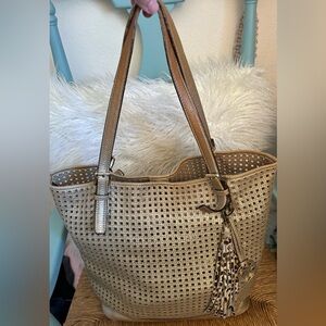 Michael Kors Gold Leather Perforated Large Tote Bag/Shoulder Bag/Beach Bag